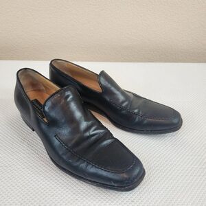 Gordon Rush Black Leather Loafers 10.5 Made In Italy Driving Shoes Slip On